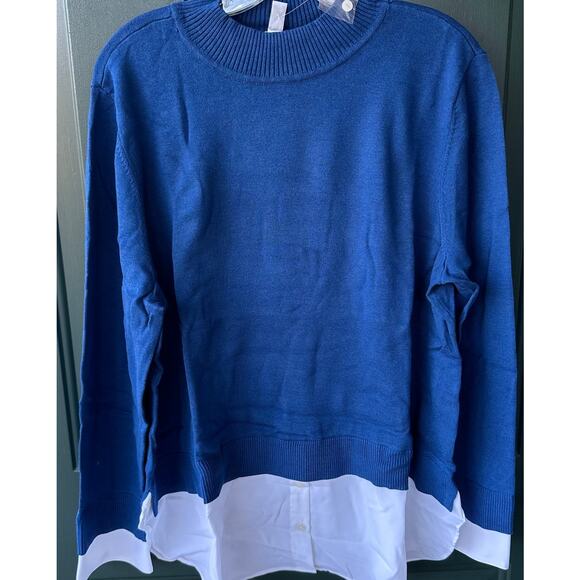 Isaac Mizrahi QVC XL Petite Mock Neck Fine Gauge Sweater Layered Look Twilight - Picture 2 of 8